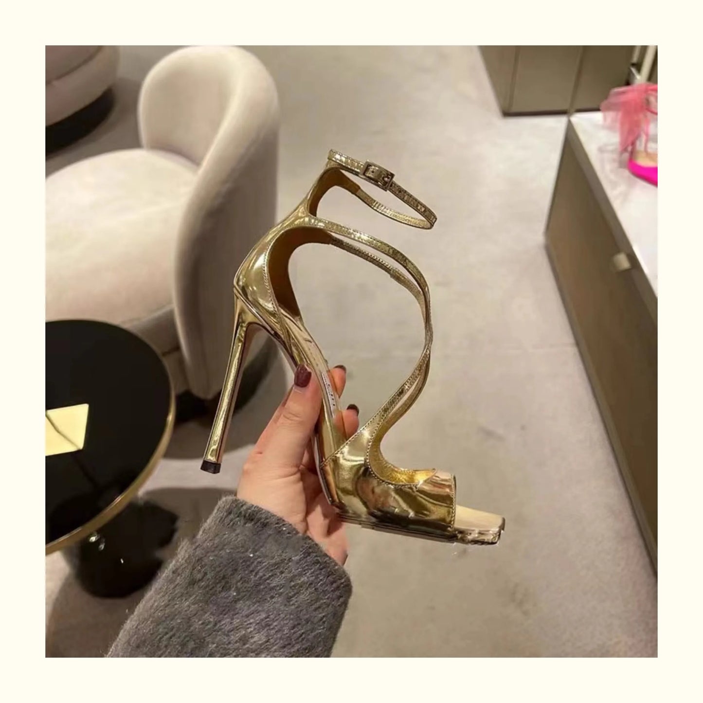 2025 European and American Women's New Square Toe Sandals Summer Nude Patent Leather Stiletto Sexy High Heels