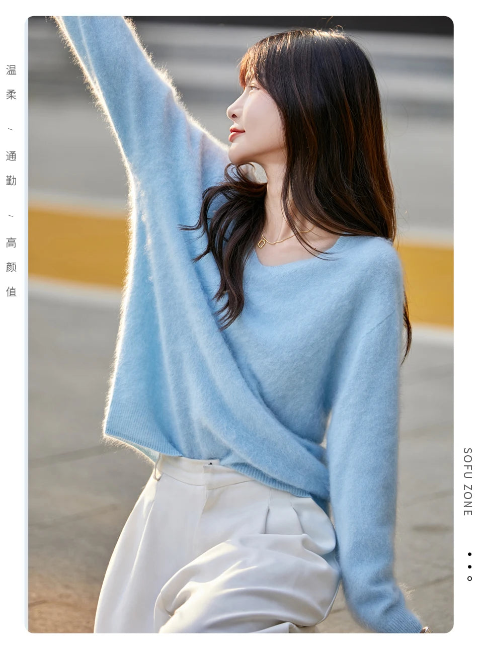 WinvyNee Women Tops Brushed Cashmere Wool Sweaters Winter V Neck Pink Warm Causal Knitted Tops Pullovers Solid Jumpers A1713002A