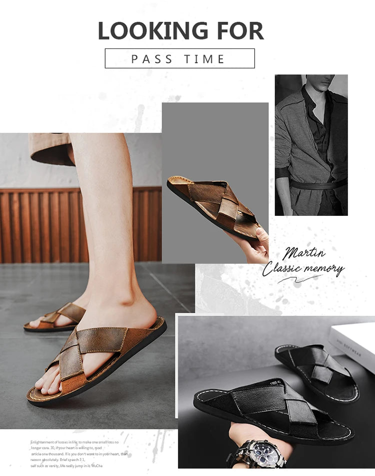 Summer Men Sandals Genuine Leather Mens Casual Shoes Outdoor Men Leather Sandals for Men Beach Shoes Roman mens Shoes
