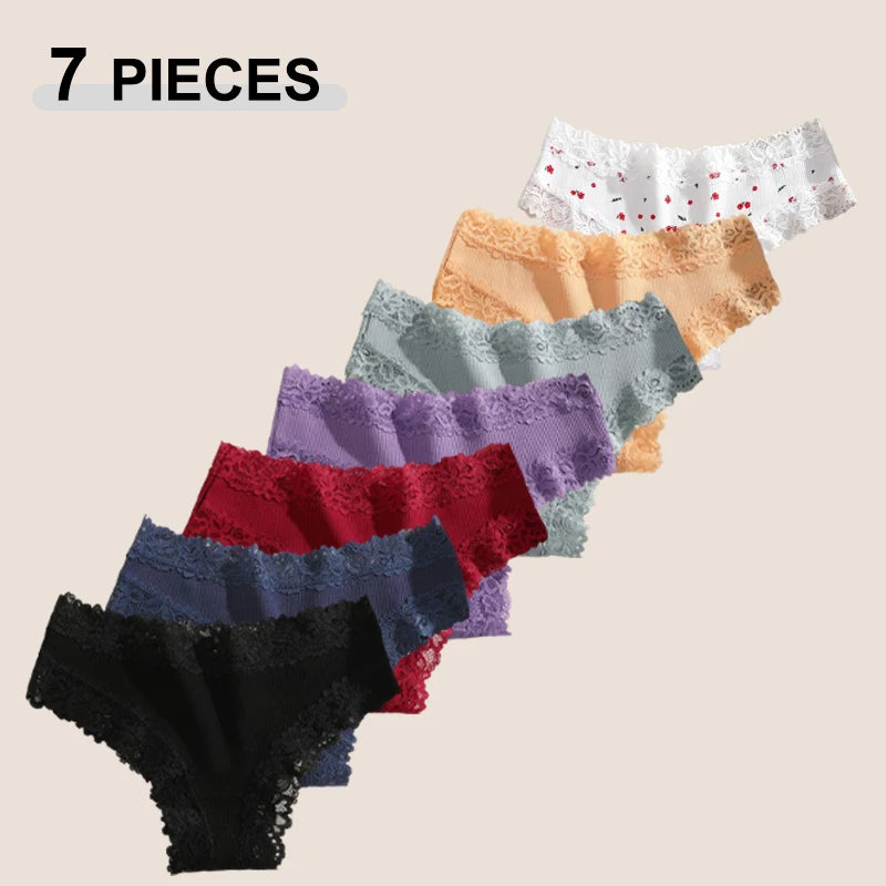 7PCS/Set Women Sexy Lace Panties Cotton Seamless Brazilian Panties Female Sexy Low Rise Soft Underwear G-String Lingerie S-XL