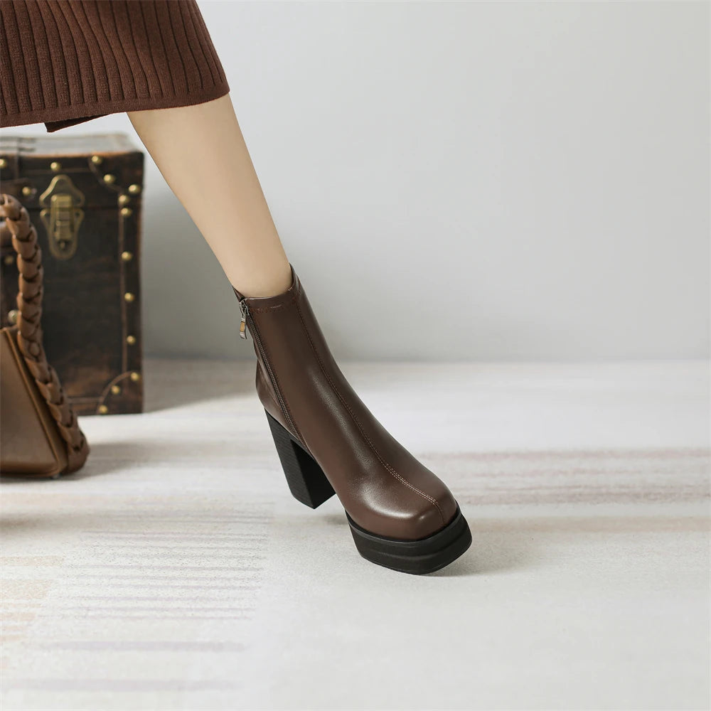 2025 NEW Brand Women Autumn Winter Boots Sexy High Heels Platform Black Brown Side Zip Shoes Woman Ankle Boots Size 33-41
