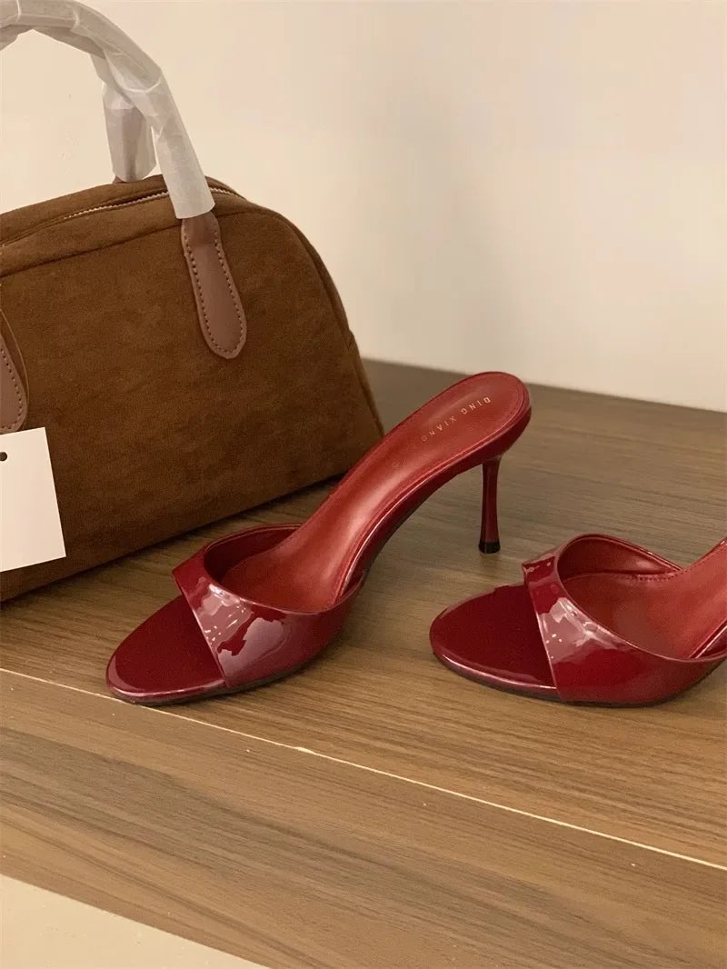 2025 Summer New Brand Women Slipper Fashion Open Toe Slip on Slides Ladies Elegant Thin High Heel Dress Pumps Slides