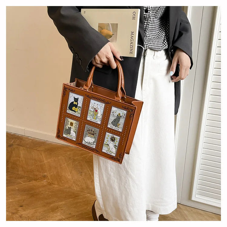 Vintage and Luxury Designer Bag Popular Fashionable Tote Bag Large Capacity with Delicate Embroidery Cat Printing Bag for Women