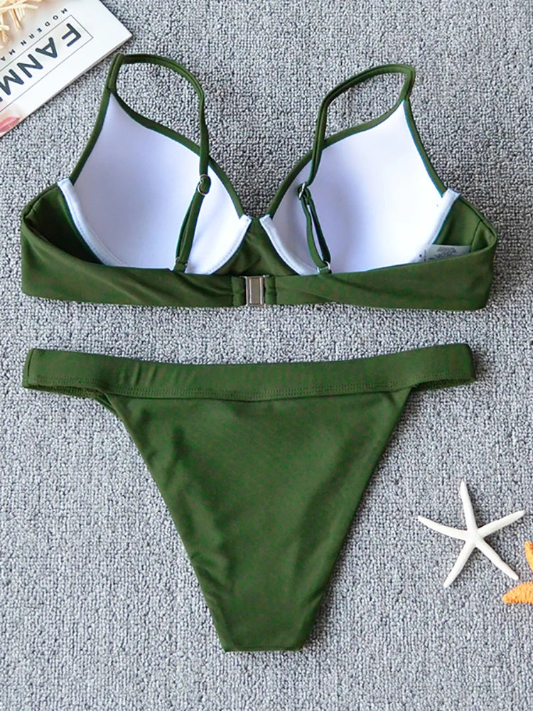 2026 New Sexy Push Up Bikini Swimsuit Women Swimwear Two-piece Bikini Set Solid Halter Bathing Suit Beach Wear Female Biquini