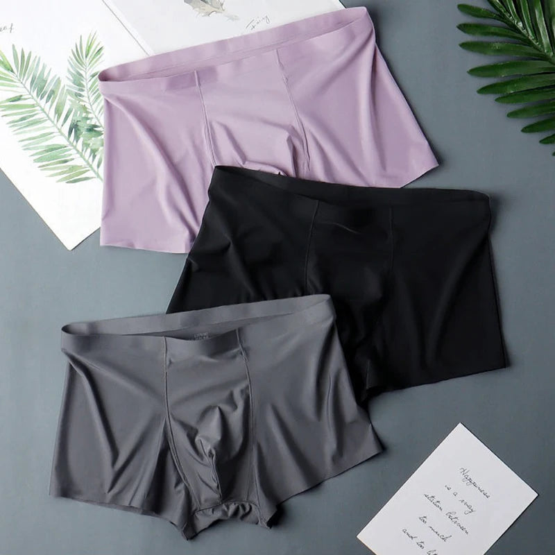 5 PCS/SET Men's Ice Silk Underwear Summer Thin Breathable Seamless Panties Sexy Male Underpants Comfortable XL-XXL Panties
