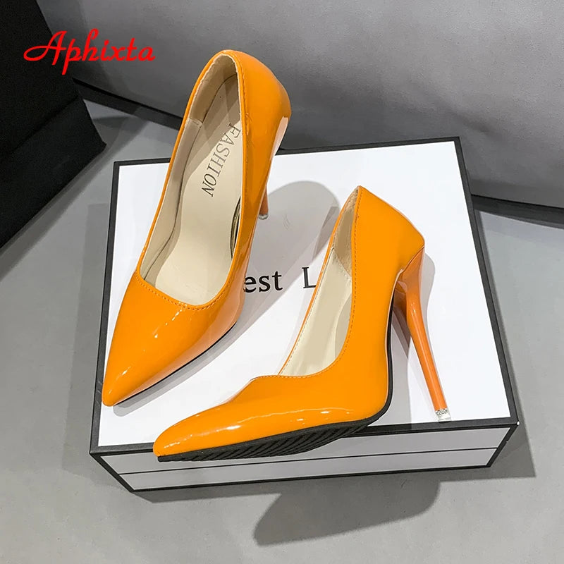 Aphixta New 4.72Inch Super High Stiletto Heels Patent Leather Women Pumps Colorful Officia Pointed Toe Shoes Plus Big Size 49 50