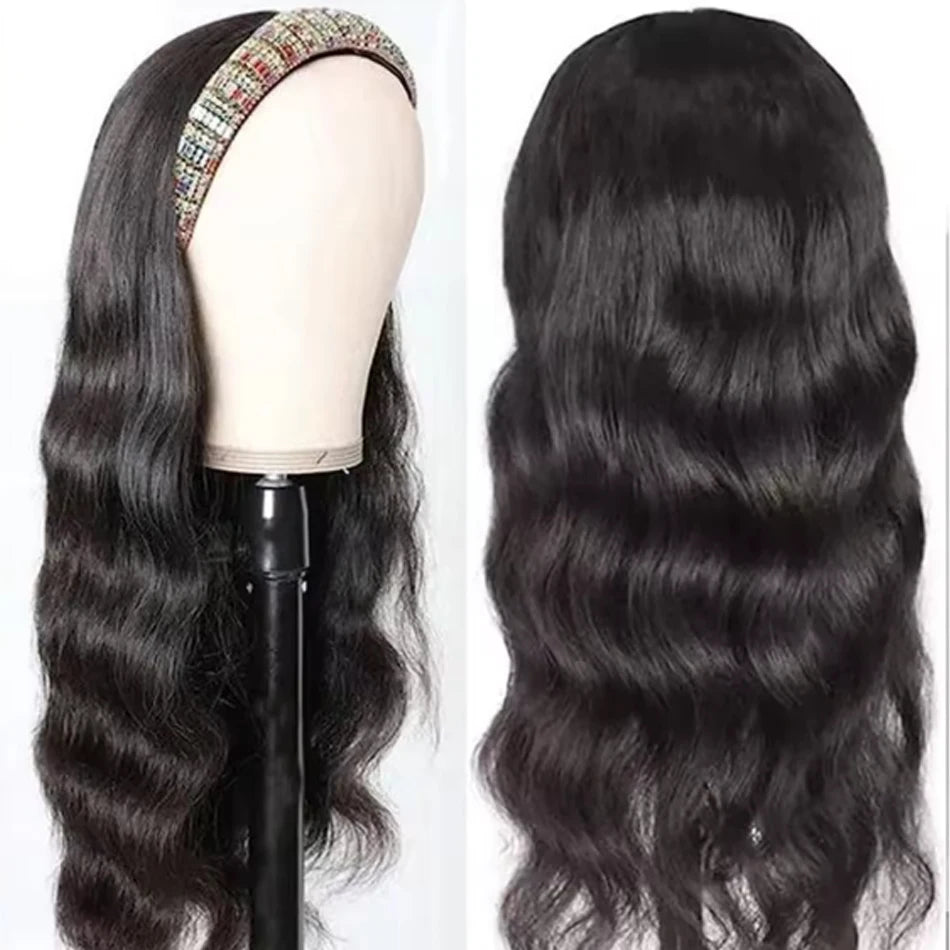 Headband Wig Human Hair Body Wave None Lace Front Wig Human Hair Machine Made Wigs Glueless Wavy Virgin Hair Headband Half Wigs