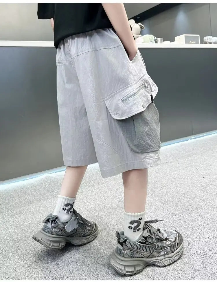 Kids Teenage Casual Baggy Shorts Quick Dry 5 Point Pants Summer Boys Sporty Shorts Pockets Trousers for Kids Clothing