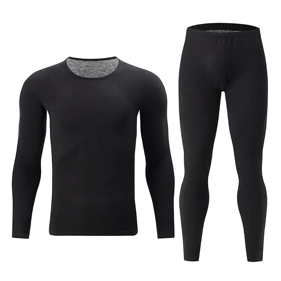 2-piece Autumn And Winter Men's Plus Size 1xl-6XL Thermal Underwear Set For Obese Men Black Plus Fat Long Sleeved Top And Pants
