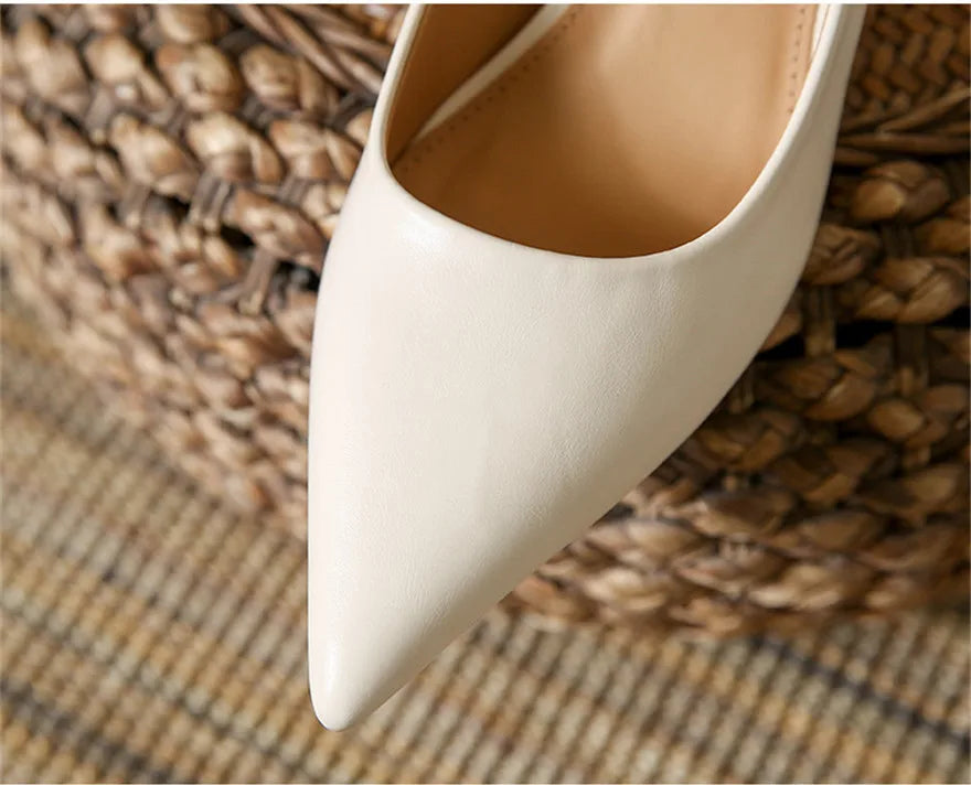 Soft Leather Concise Ladies Office Shoes 2026 Spring Shallow Comfort 6.0cm High Heels Women Pumps Dress Pointy Toe Wedding Shoes