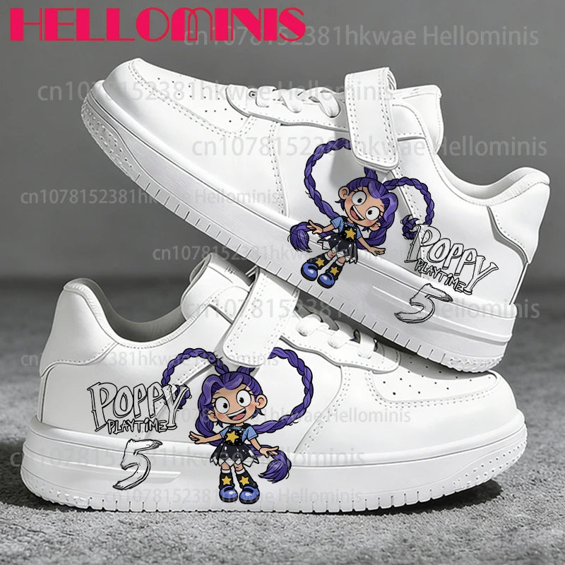 Youth Poppy Playtimes Lily Lovebraids Interesting Printing Shoes Girls Solid Color Sole Lace Up White Fashion Children Sneakers