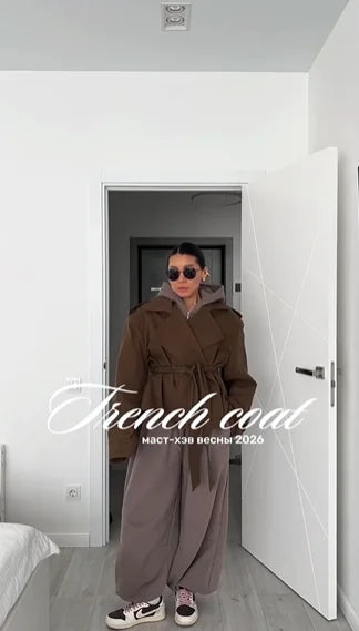 Lace Up Cropped Trench Coat Fashion Women Lapel Long Sleeves Wide Shoulder Windbreaker Jacket Lady 2026 Spring Commuting Outwear