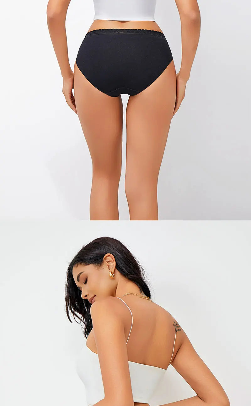 FINETOO 5PCS/Set Women Cotton Panties Sexy Low Waist Briefs Lace Cotton Female Comfortable Underwear Solid Color Soft Lingerie