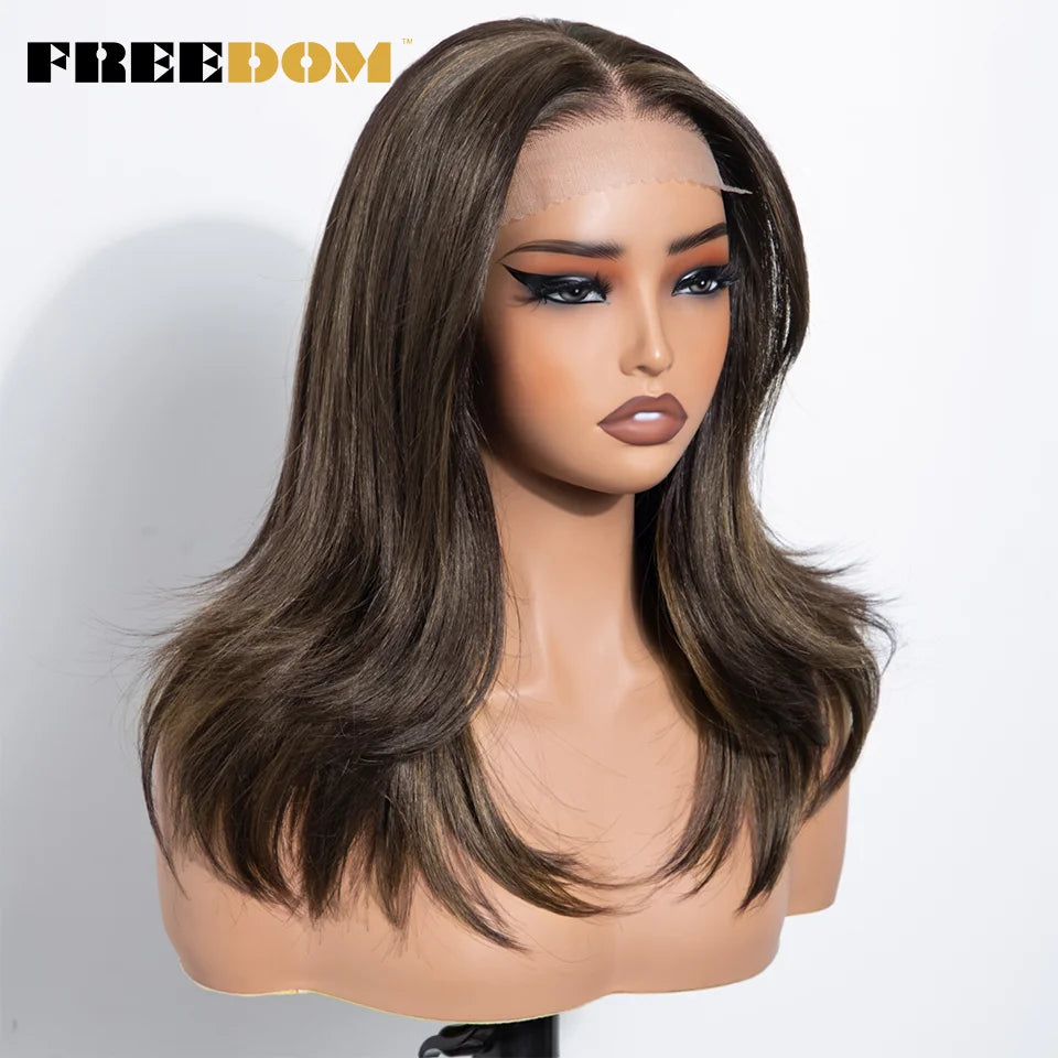 FREEDOM Synthetic Lace Front Wigs For Women 20" Layered Ombre Brown Blonde Wig 6x4 Pre-plucked Easy Wear And Go Glueless Wigs