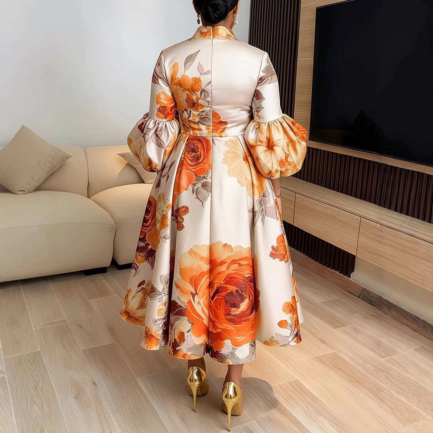 African Dresses for Women Elegant Ankara Dashiki Spring Summer Midi Dress Ladies Traditional Africa Clothing