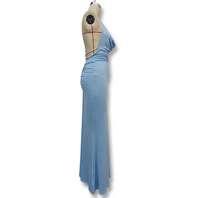 New Swing Collar Sleeveless Elegant Backless Long Dress Spicy Girl Solid Color Sexy Y2K Women Long Skirt Summer Fashion Dresses