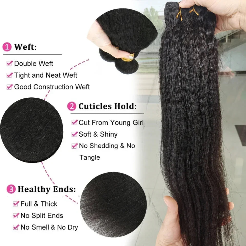 8-40 Kinky Straight Human Hair Bundles Coarse Yaki Weave Bundles Brazilian Raw Human Hair Extensions Sale for Women Double Weft