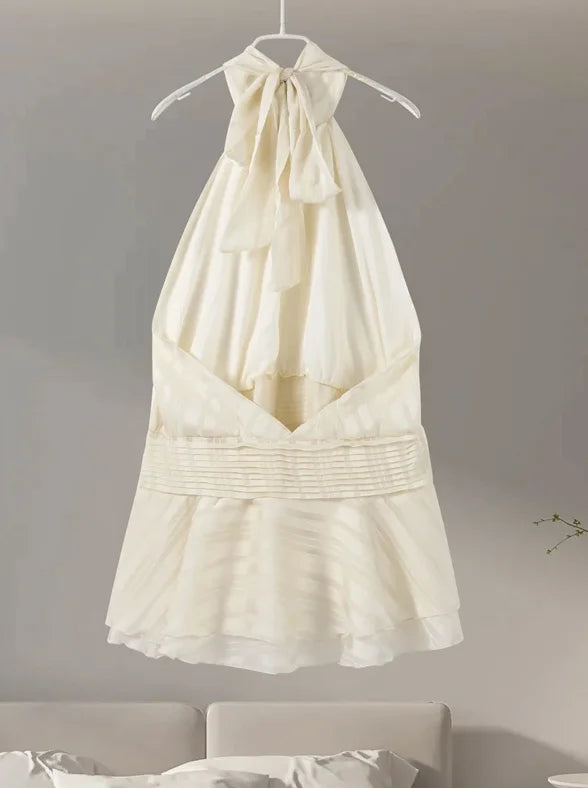 Stunning Shiny Ruffles Lace Up Mini Dress Women's Chic Loose Hollow Out A-line Pleated Vestidos 2026 New Lady Summer Party Gowns