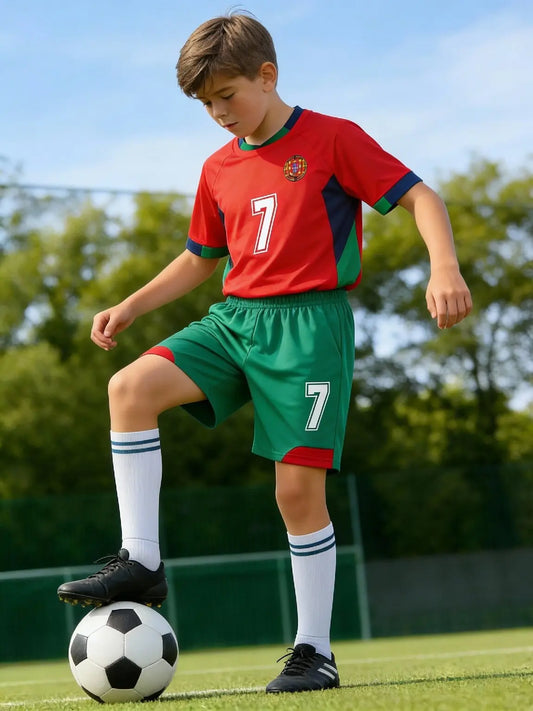 New Soccer Jerseys for Kids 7#10 Football Sports Fan for Boys Girls Youth Soccer Shirts and Shorts Stockings Set for 4-14 Years
