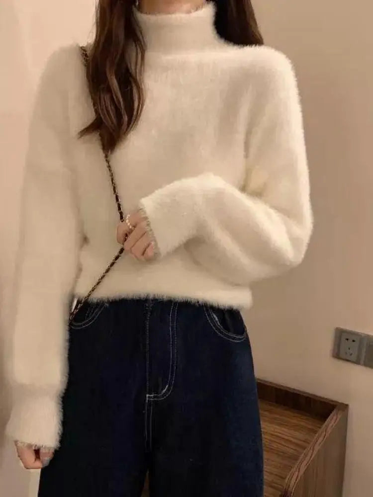 2026 Winter Imitate Mink Wool Hot Fleecing Female Turtleneck Elastic Casual Sweater Women Knitted Tops Pullovers Soft  Warm
