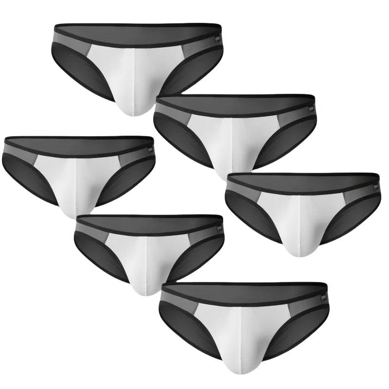6Pack Mens Bikini Thin Ice Silk Breathable Men Briefs U Convex Low Waist Sexy Men Underwear