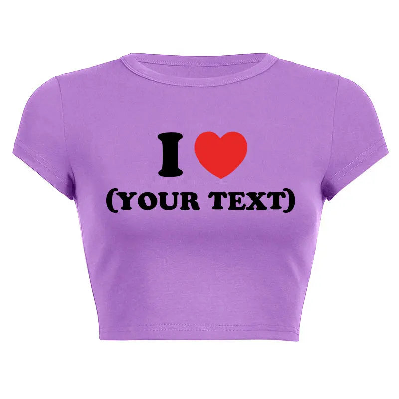 DIY Customize Your Text Couple Summer Casual Short Sleeve O Neck Cropped Navel Women Crop Tops Soft Bodycon Fashion Tees Blouse
