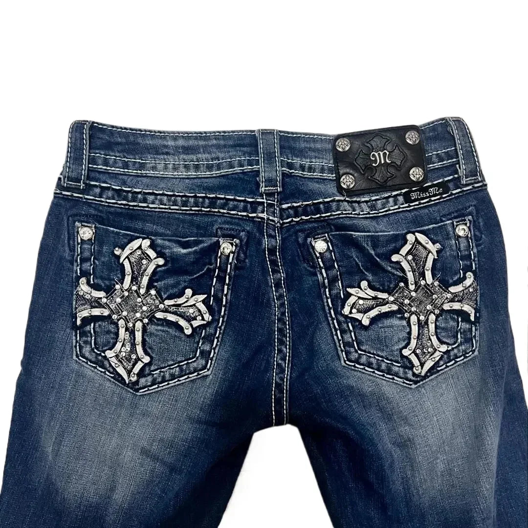 Y2K New Revival Mens Jeans Foliage Bootcut Women Gothic Blue Denim Embroidery Pocket Hip Hop Harajuku Wide Pants Street Wear