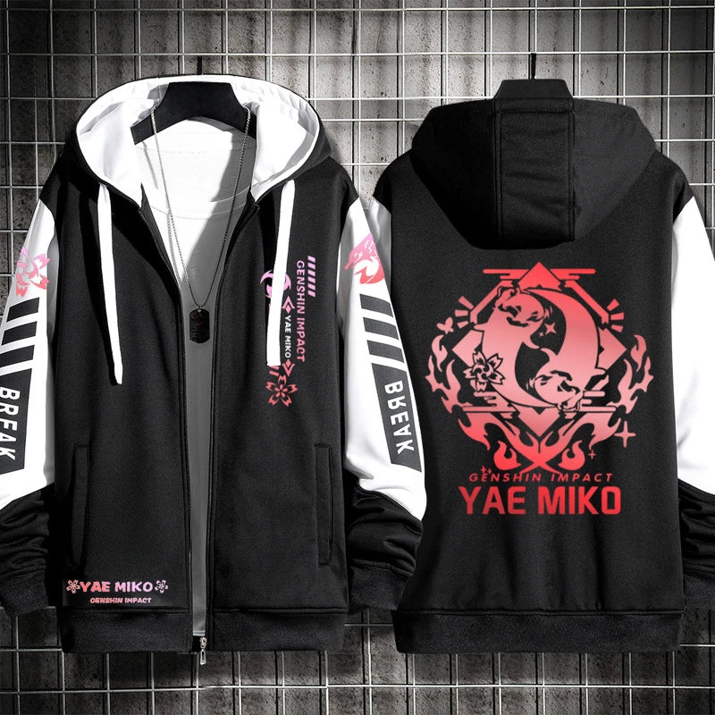 Anime Genshin Impact Yae Miko Cosplay Costumes Unisex 3D Hoodie Sweatshirt Zipper Hooded Jacket Outerwear