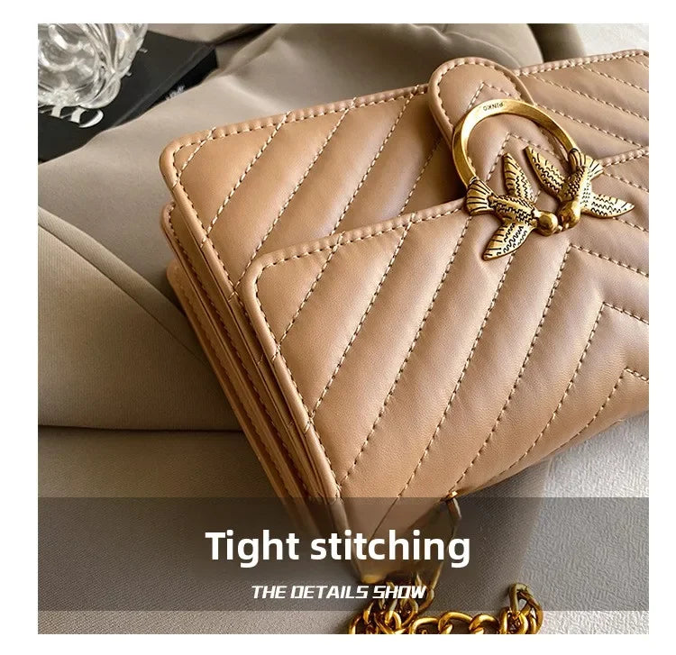 Women Embroidered Small Square Bag Chain Swallow Bag High End Versatile Shoulder Crossbody Bag Fashion Daily Ladies Handbag