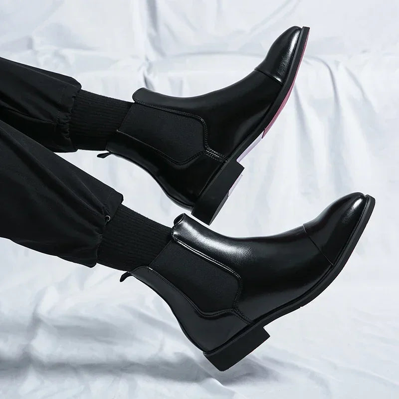 Chelsea Boots for Men Red Sole Pu Ankle Business Round Toe Slip-On Mens Boots Size 38-46 Men Shoes