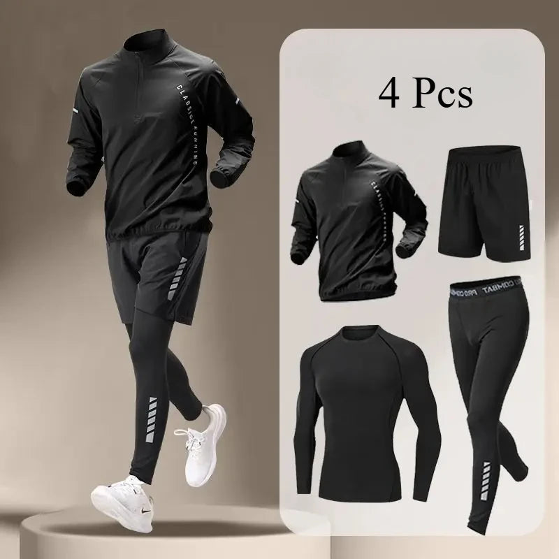 Men's Quick-Dry Running Tracksuit Long Sleeve Half Zipper T-Shirt Set Gym Jogging Sweatshirt for Fitness Sports Hiking Training