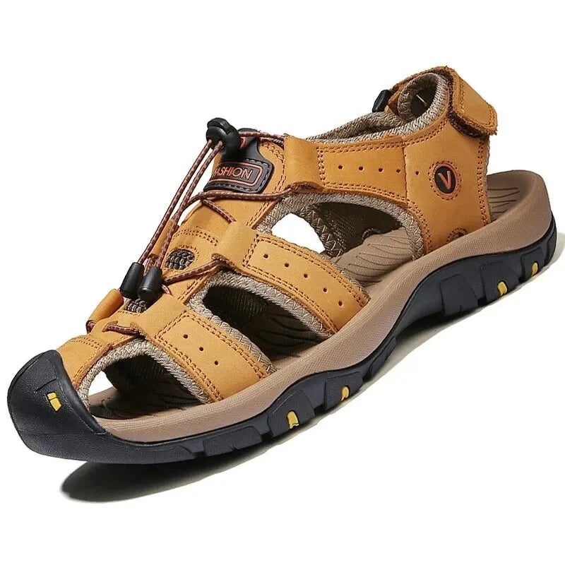 Men Sandals Summer Genuine Leather Mens Casual Shoes Outdoor Leather Sandals for Men Beach Shoes Roman Shoes Rubber Water Shoes