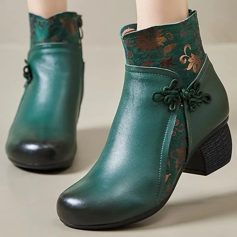 2025 Leather Ankle Boots Women High Heels Black Shoes for Women Handmade Genuine Leather Women Knight Boots Sale