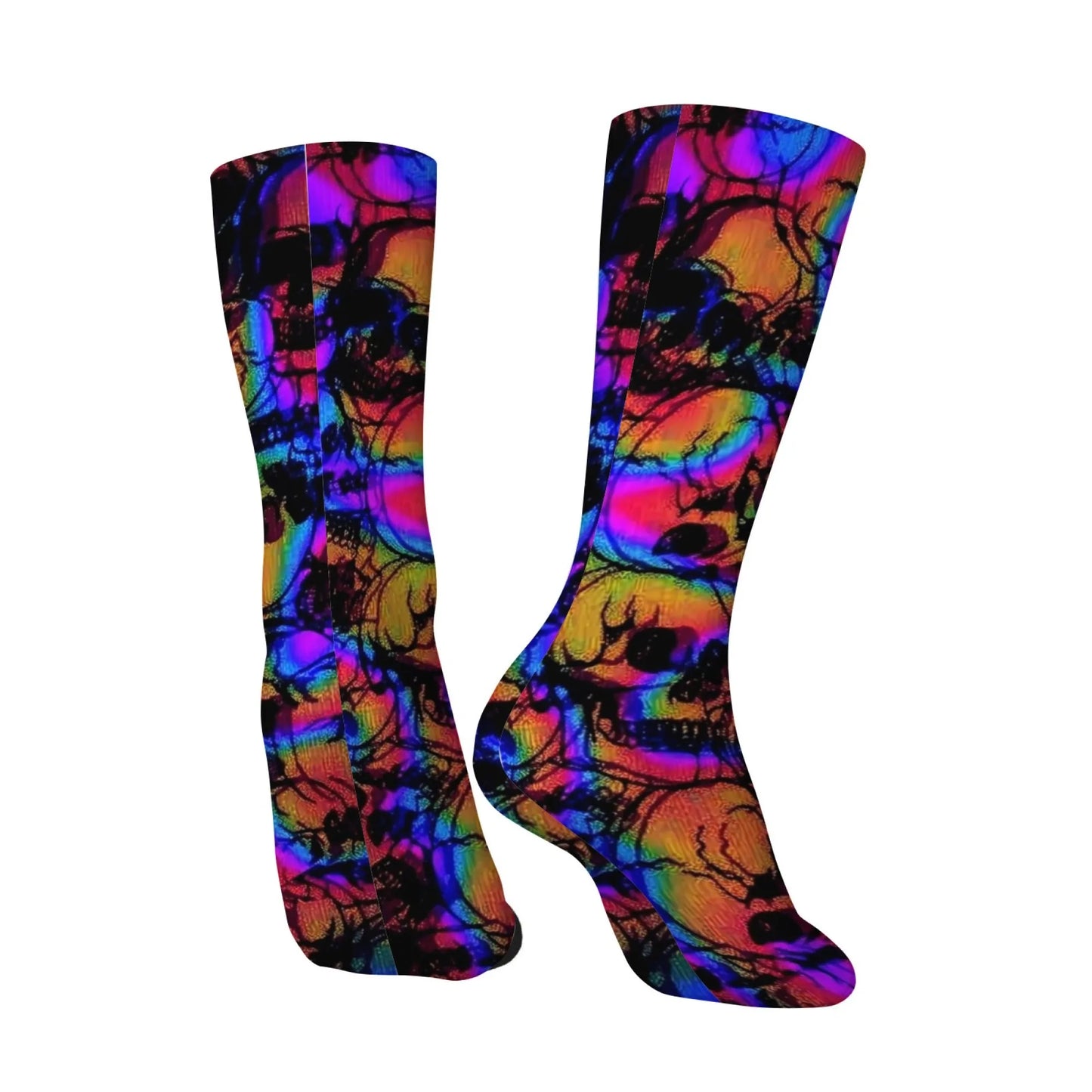 Harajuku retro psychedelic colorful dark skull print men's socks novel street trend cyberpunk style casual socks party gift