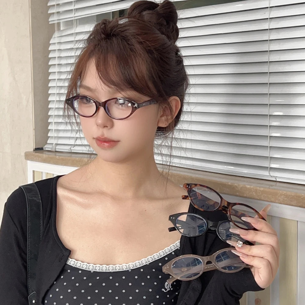 Y2K Retro Oval Frame Glasses Women Leopard Ins Sweet Cool Eyewear Trend Brand Reading Computer Anti Blue Light Eyeglasses BAZAARHUBO