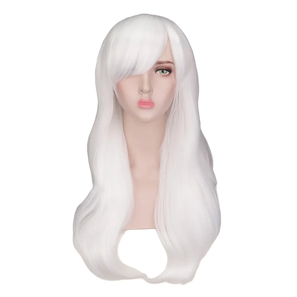 QQXCAIW Long Wavy Cosplay Wig Red Green Purple Pink Black Blue Sliver Gray Blonde Brown 70 Cm Synthetic Hair Wigs