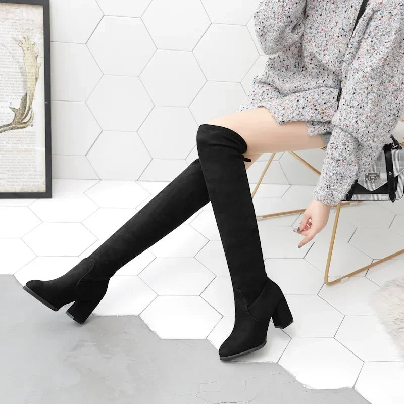 Stretch Long Faux Suede Boots Women Over-the-knee Boots Casual Black Sexy Nightclub Platform Shoes for Women Autumn Women Bottes