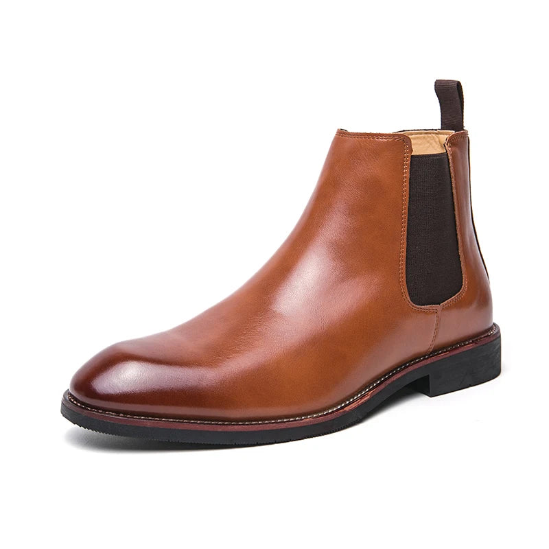 2025 Men's Fashion Chelsea Boots Classic Trendy Soft Leather Upper Non-Slip Rubber Sole Daily Casual Resistant Ankle Dress Boots