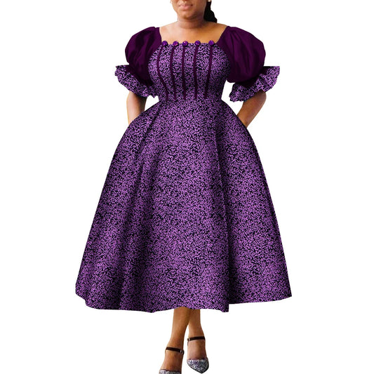 African Style Dresses for Women Puff Sleeve High Waist Gowns Ankara African Dress Princess Dress Robe Africaine Femme WY9970