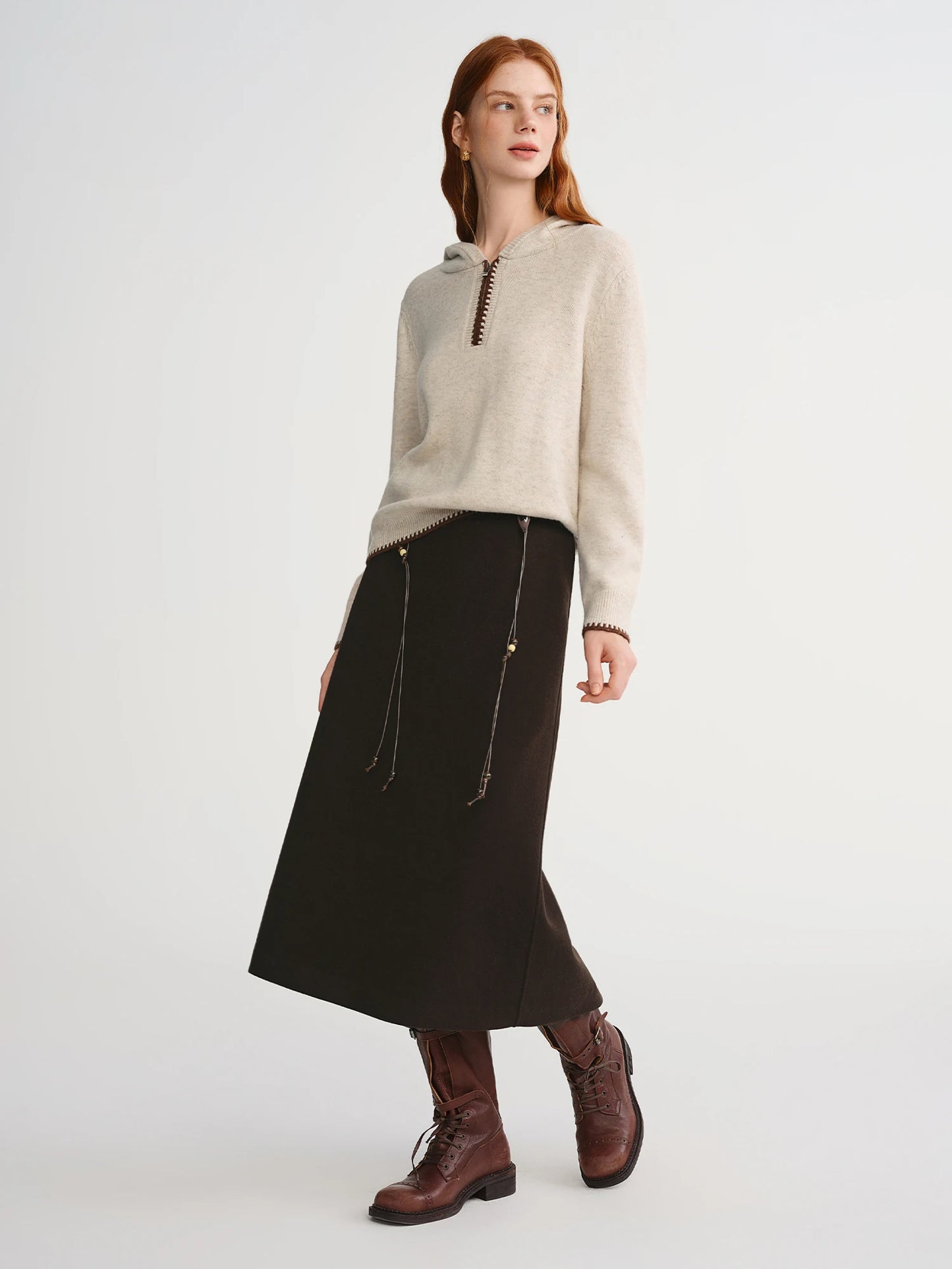 DUSHU Classic Elastic Waist Skirt For Women Winter Office Solid Color College