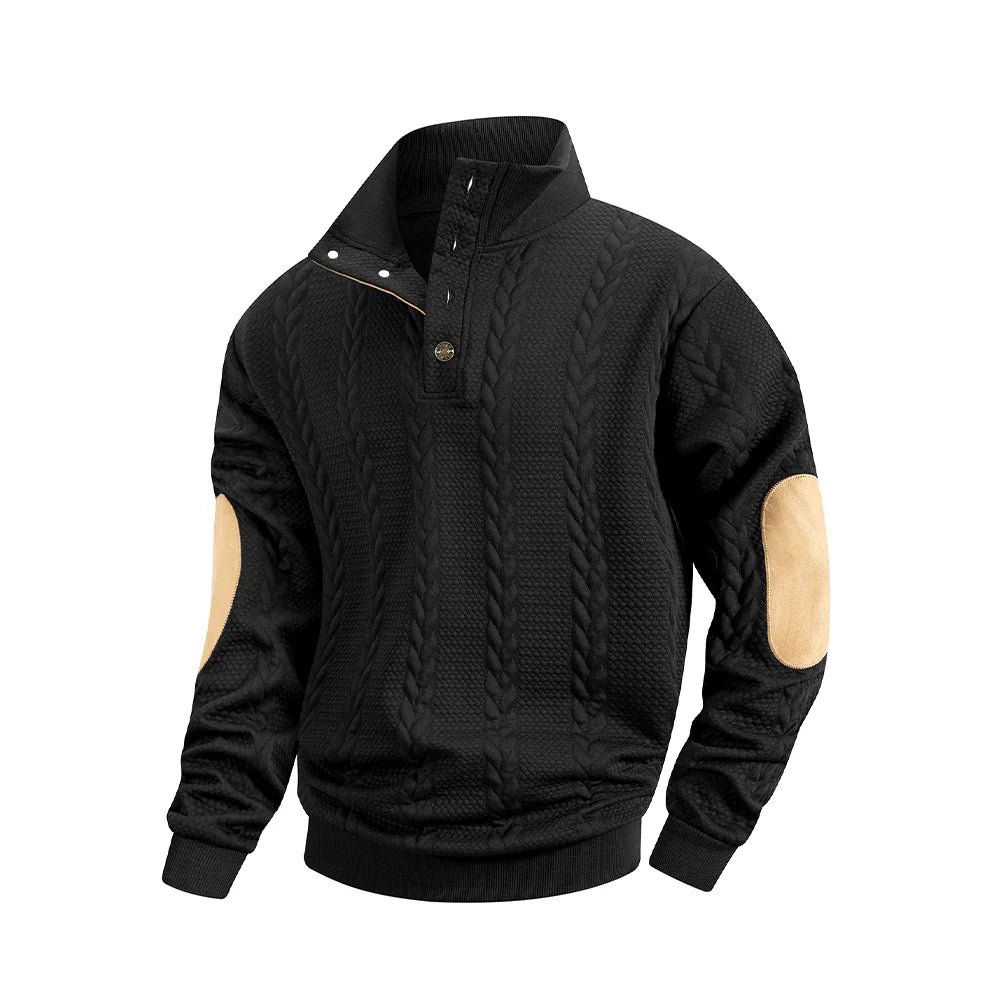 Men’s Knitted Jacquard Sweaters Button Stand-up Collar Warm Pullover Sweaters Outdoor Casual Men's Long-sleeved Sweatshirt