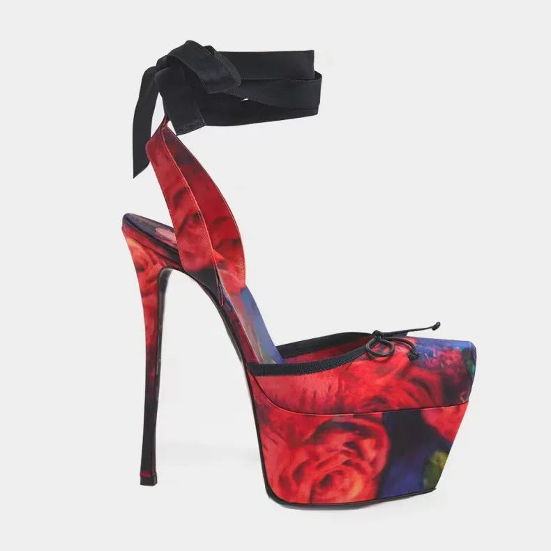 2025 Spring New Square-Toe High Heels Bow Knot Peep-Toe Platform Sandals for Women, Sexy Evening Party Club Wedding Shoes