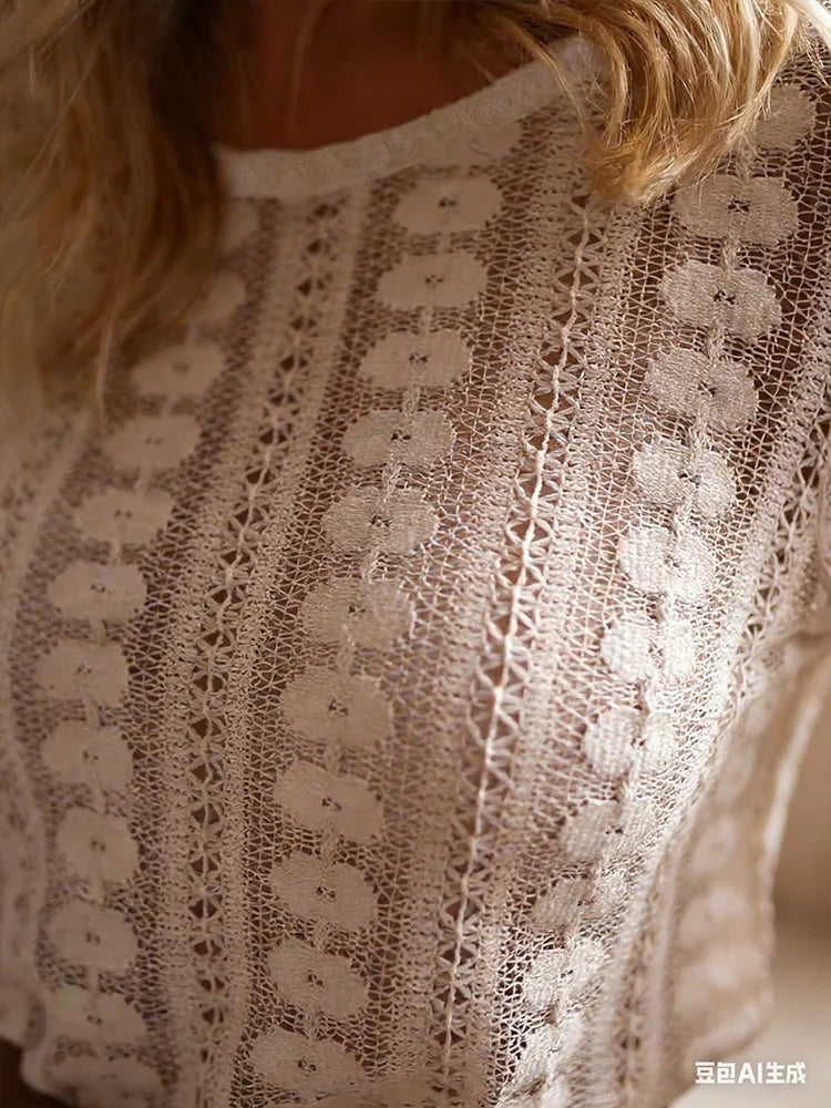 Autumn New Arrivals Women's Pullover Elegant and Refined Round Neck Long Sleeves Openwork Fashionable Long-Sleeved Pullover Top