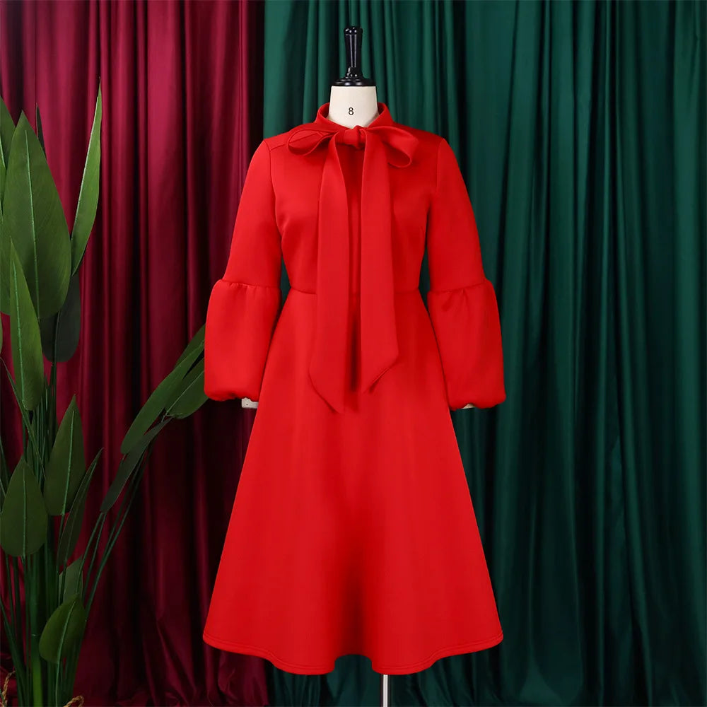 Church Dresses for Black Women African Vintage Fashion Bow Neck Formal Party Dress Ladies Elegant Swing Evening Dress Nice