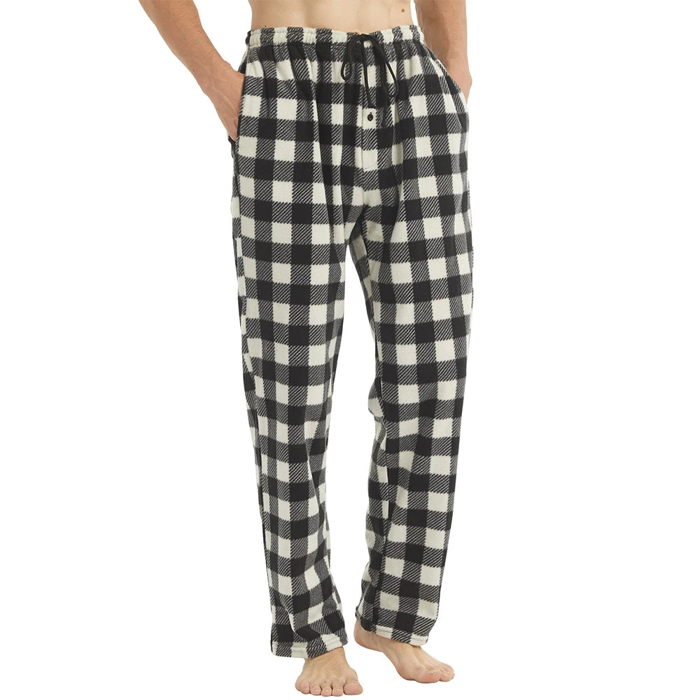 Mens Pajama Pants with Pockets Casual Pants Fleece Pjs Plaid Pajamas Bottoms Lounge Sleep Pants Loungewear Sleepwear Trousers