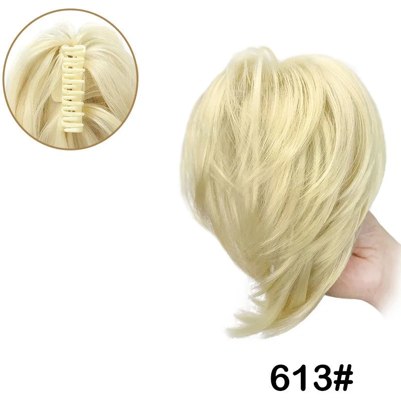 Synthetic Messy Bun Hair Piece Claw Clip in  Piece  Curly Short High Ponytail Extension Tousled Updo For Girls