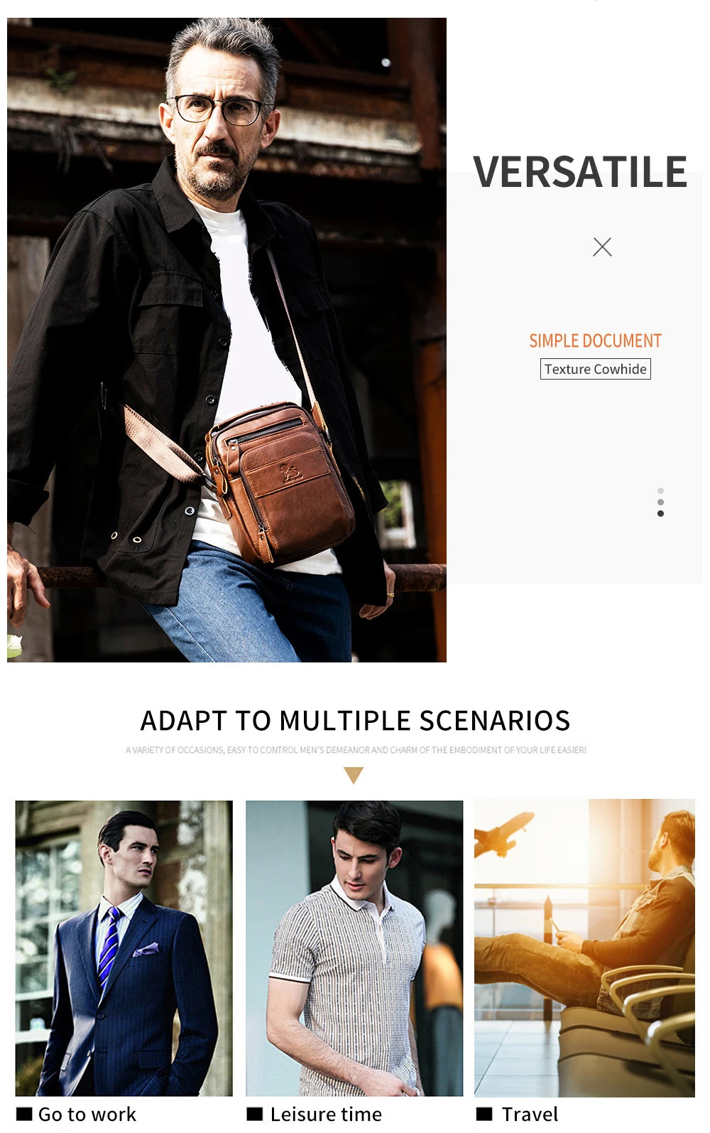 Cowhide men's small shoulder bag with top layer, cowhide single shoulder diagonal cross bag, fashionable and sporty small bag