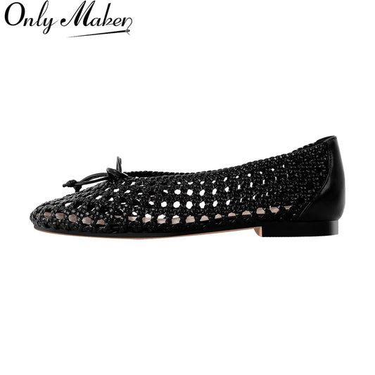 Onlymaker Women Round Toe Black Mesh Ballet flats