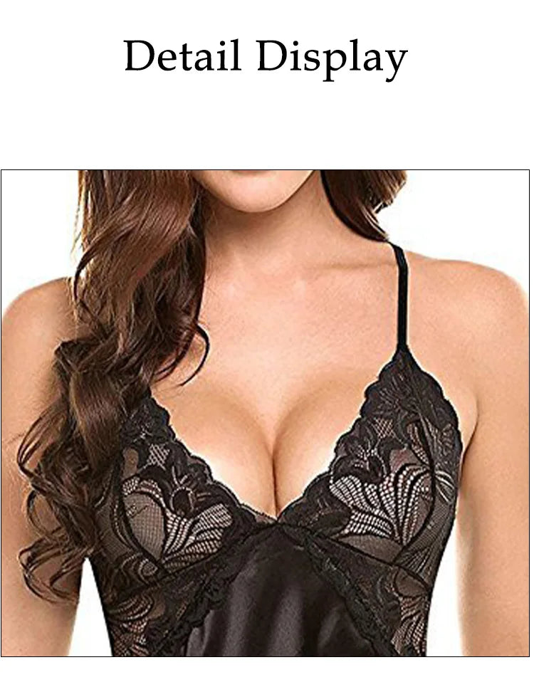 Women Sexy Silk Satin Night Dress Sleeveless Nighties V Neck Comfortable Silk Lingerie Female Lace Pajamas Sleepwear Nightwear