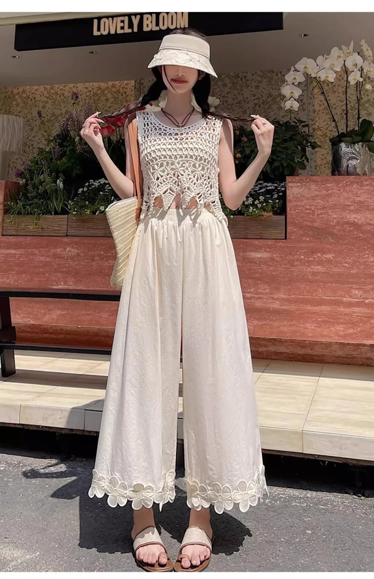 Spring and summer best-selling styles: leisure, fresh, country style, cute, versatile, floral high-waisted nine-tenths pants